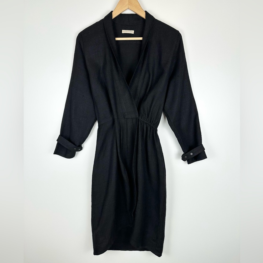 Jesse Kamm 3/4 Sleeve Faux Wrap Dress Elastic Waist